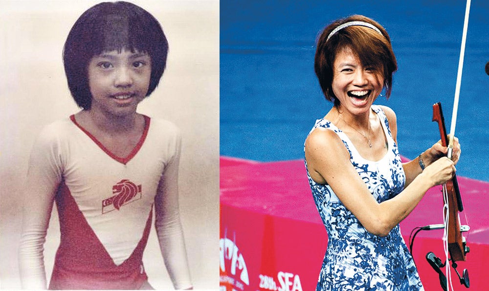 A young Ms Chai one year after the 1985 SEA Games. Below, right: Performing at the 28th SEA Games. (Photo: Chin KK)