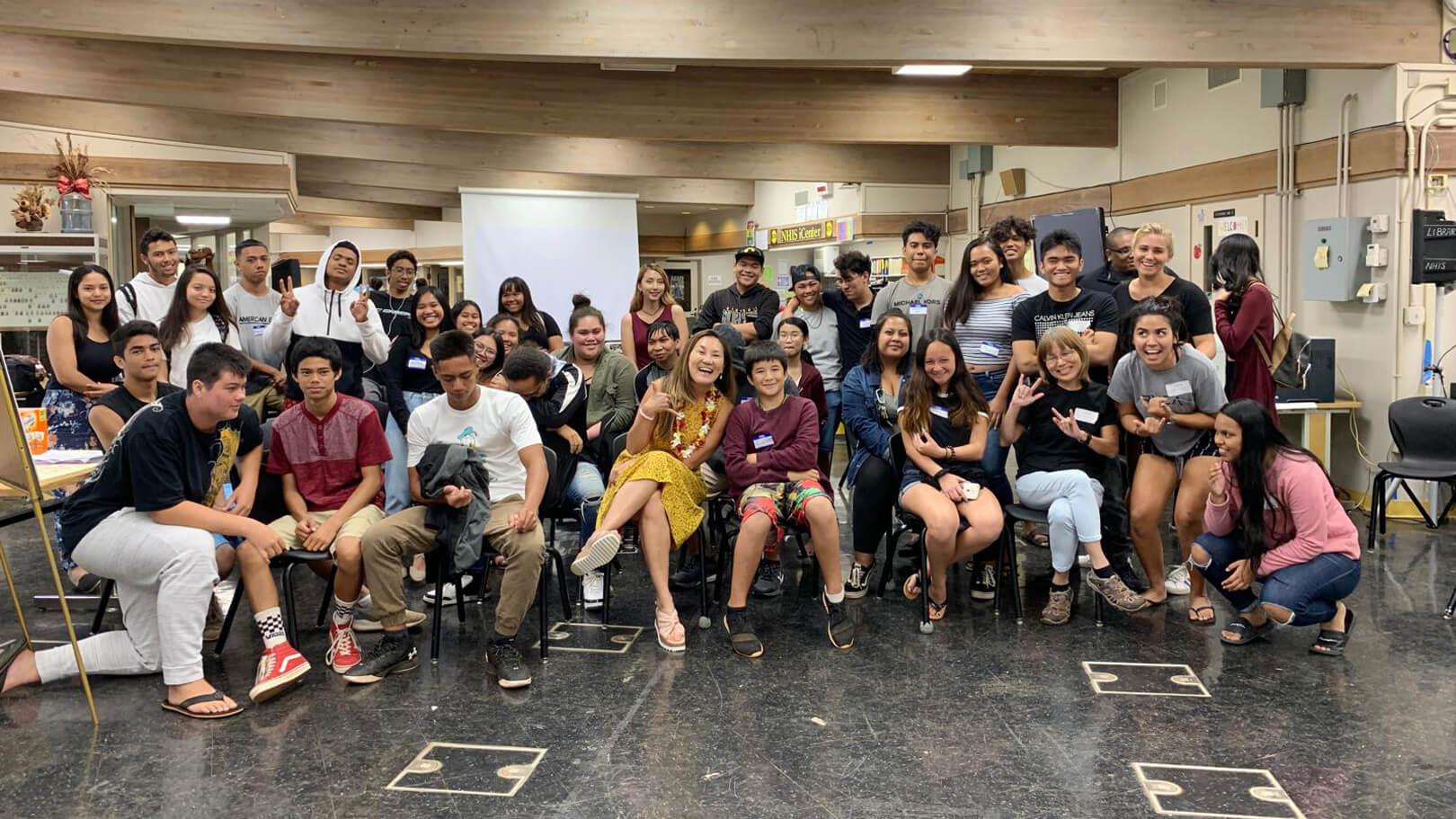 Dr Chen leading a theatre workshop for native Hawaiian students from the Leeward Community College - Waianae Moku campus and Nanakuli High School.