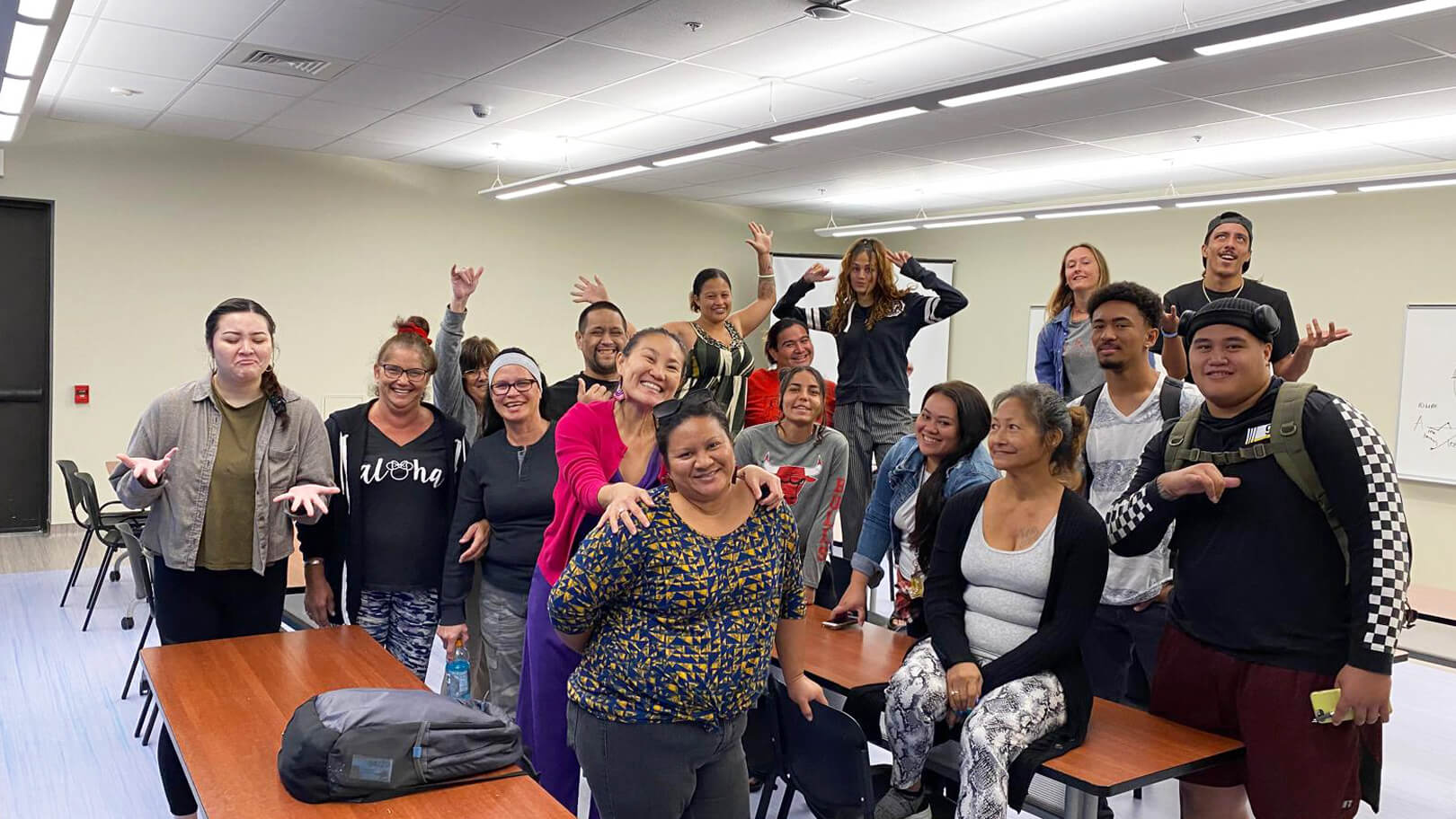 With the first cohort of Theatre students in Leeward Community College - Waianae Moku campus.