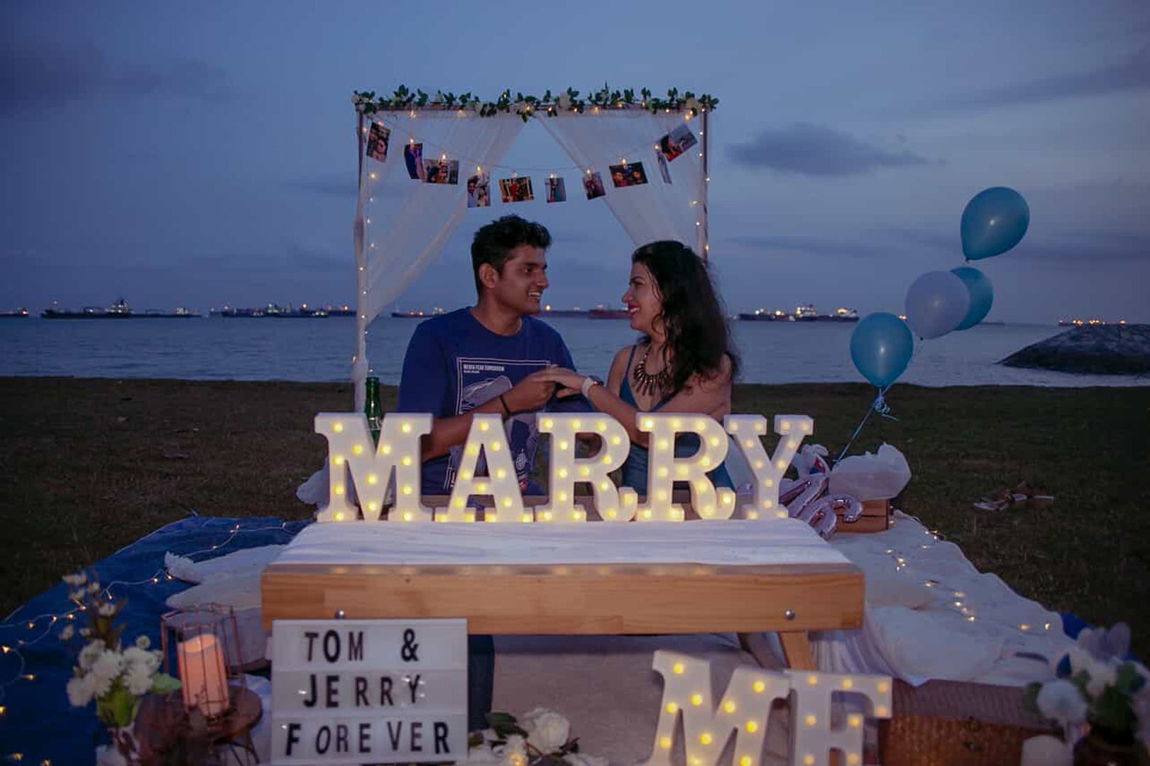 Monika and Abhishek during their 2022 proposal. Monika planned a surprise proposal for Abhishek.