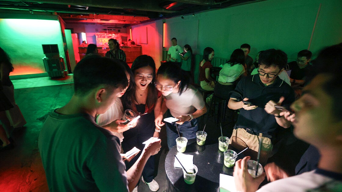 Alumni gathered for the Mingle with Matcha rave on 6 June 2026, enjoying upbeat music and refreshments.
