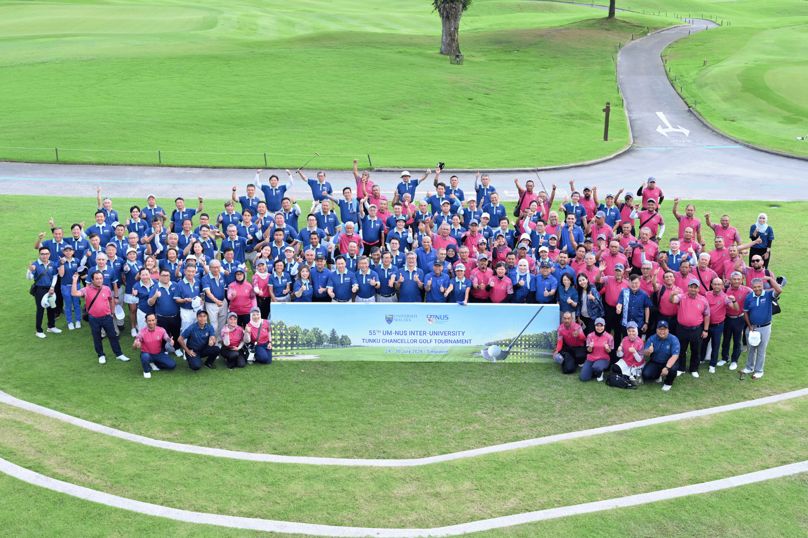 Golfers from NUS and Universiti Malaya were all smiles as they teed up for the 55th UM-NUS Inter-University Tunku Chancellor Golf Tournament.